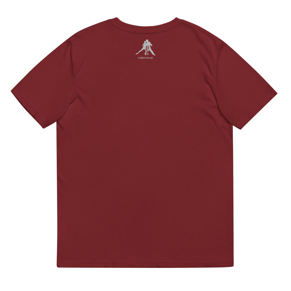 unisex-organic-cotton-t-shirt-burgundy-back-64ec37d1da77c mirada, cabeceo, abrazo - Unisex-Bio-Baumwoll-T-Shirt
